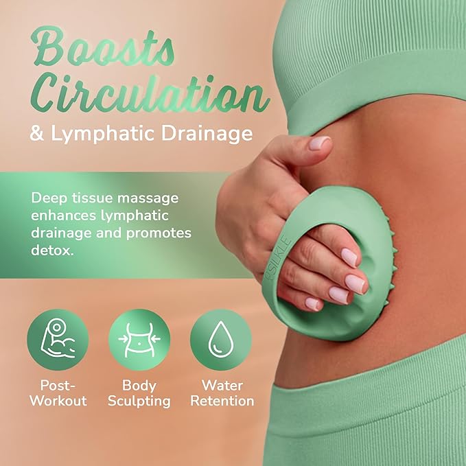 Anti-Cellulite Silicone Massager Brush - Deep Tissue Body Scrubber for Cellulite Remover, Skin Firming & Lymphatic Drainage - Exfoliating Massage Tool with Grip Handle for Legs & Body - Green
