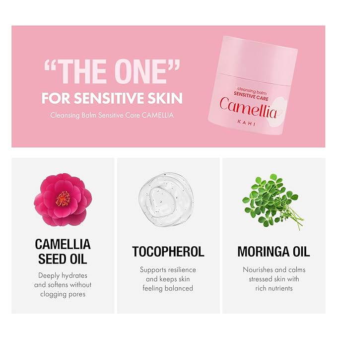 KAHI Cleansing Balm Sensitive Care Camellia - Gentle Makeup Remover Balm with Camellia Seed Oil & Vitamin E - Korean Skincare with Only 10 Ingredients 1.69 oz