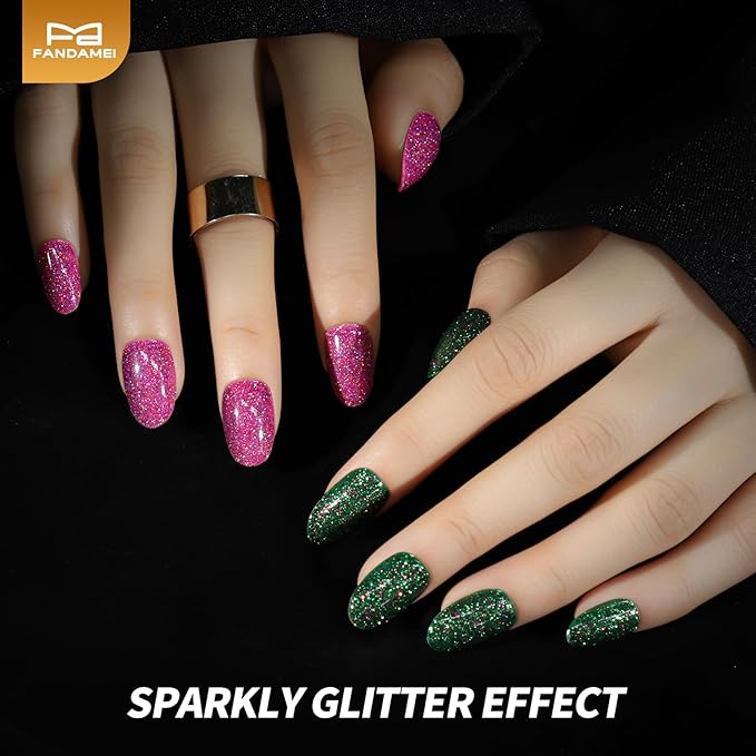 FANDAMEI Press on Nails, 24 Colors 576PCS Press on Nails Oval, Cat Eye Press on Nails Short, Glitter Fake Nails, Press on Nails French Tip Natural Glossy Nails for Nail Art