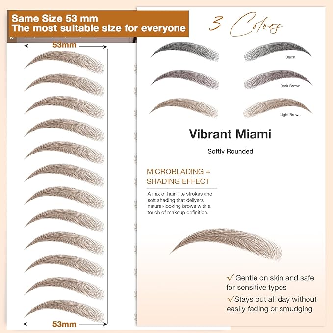 20 Sheets 240 Pairs Eyebrow Tattoo Sticker Waterproof 4D Hair-Like Natural Fake Tattoo Eyebrows Transfers Stickers Peel Off Brows Grooming Shaping Sticker in Vibrant Miami,Light Brown