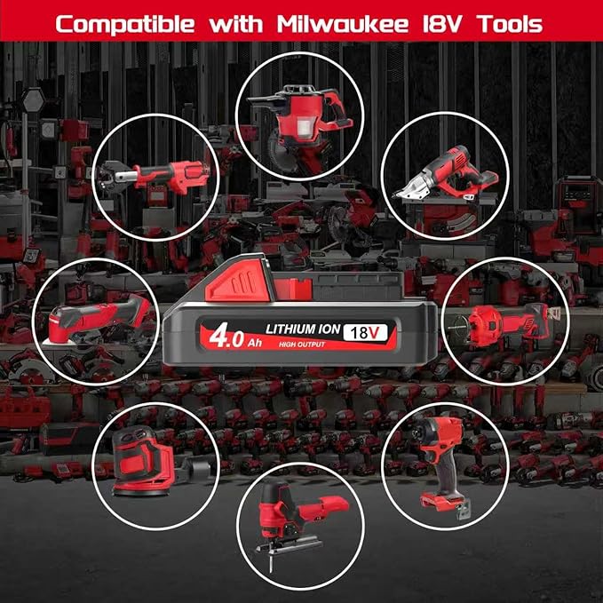 2 Pack 4.0Ah 18V Batteries Replace for Milwaukee M18 Battery Lithium lon 48-11-1815 48-11-1840, Compatible with m18 Milwaukee Battery Charger and 18 Volt Cordless Power Tools