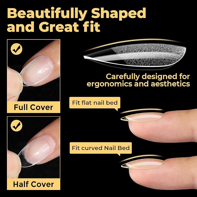 UNA GELLA 600Pcs Short Oval Almond Gel Nail Tips, Round Almond Press on Nails Pre-shaped Soft Gel Clear Fake Nails Tips Full Cover for Nail Extension Home DIY Salon 12 Sizes