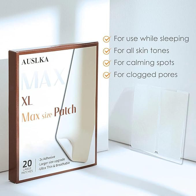 AUSLKA Large Blemish Zit Patches XL - 20 Strips - Hydrocolloid Dots -Blemishes Patch - Zit Breakouts - Blemishes Stickers - Max Size