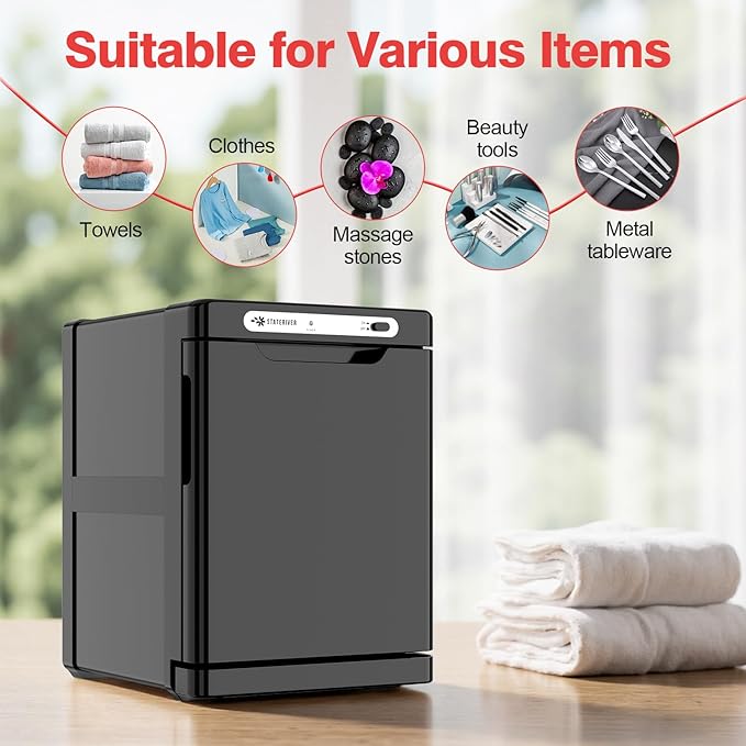 Hot Towel Warmer, 5L Towel Warmer Cabinet, Small Towel Heater with Stainless Steel Rack, Professional Towel Heating Box, Use for Spa, Beauty Salon, Barber, Massage, Gym, Home (Black)