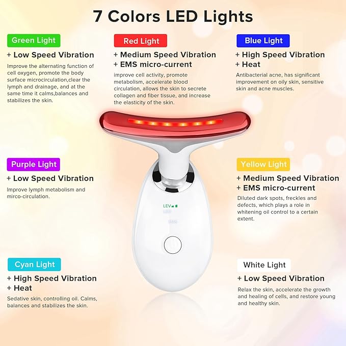 Face Neck Massager with 7-Color Light Modes for Face Sculpting Skin Care,Tightening,Smoothness - Red LED Light Therapy Device Tool for Women at Home