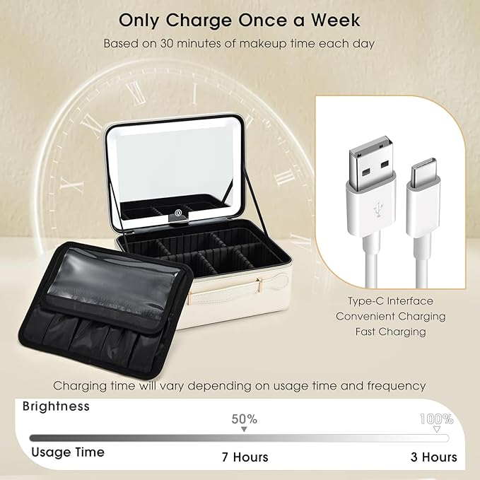 Leather makeup case with led