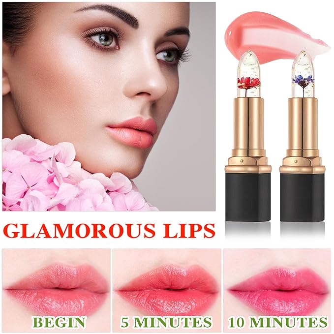 2 Pcs Temperature Color Change Lipstick,PH Magic Temperature Color Changing Lipstick,Lip Gloss,Long Wear Nutritious Tinted Lip Balm,Moisturizing Lip Stick Makeup Set B