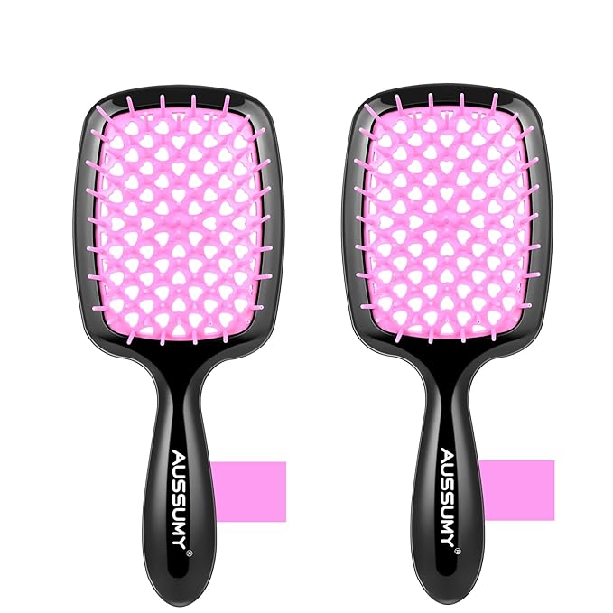Vented Detangling Hair Brush - 2 Pack Mini Detangler Hairbrush with Soft Bristles for Effortless Tangle Free - Ideal for Wet Dry or Damaged Hair for Women Men Kids - Pink & Pink