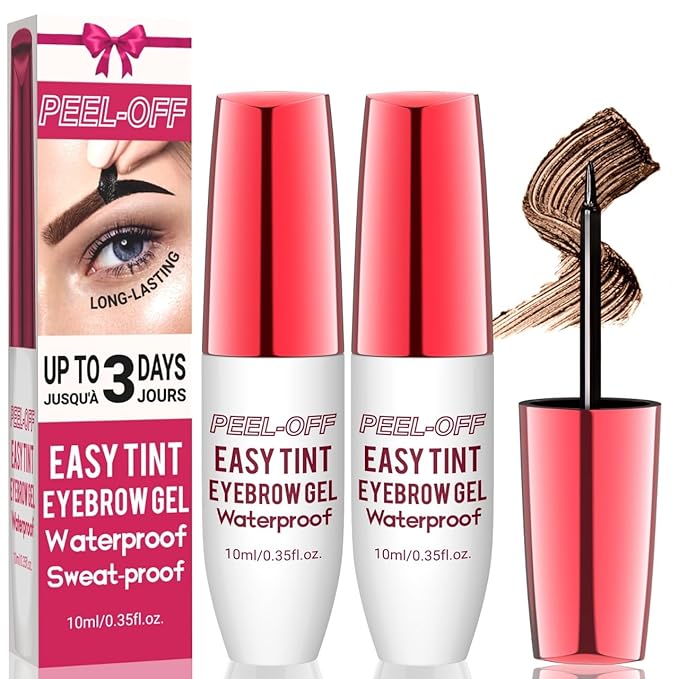 Peel Off Eyebrow Gel Kit,2PCS Easy Tattoo Brow Peel Off Gel for Women,Waterproof,Sweatproof,Natural Brows Color,For Fuller & Defined Looking Brows,DIY at Home(brown)