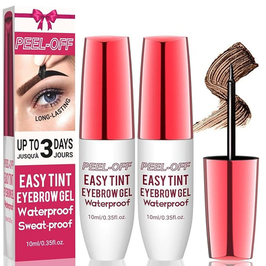 Peel Off Eyebrow Gel Kit,2PCS Easy Tattoo Brow Peel Off Gel for Women,Waterproof,Sweatproof,Natural Brows Color,For Fuller & Defined Looking Brows,DIY at Home(brown)