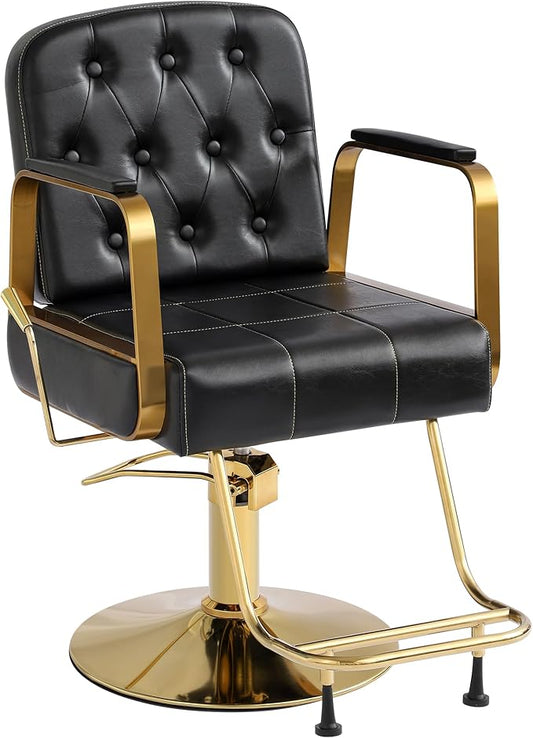 Barber Salon Chair for Hair Sylist, Hydraulic Salon Chairs, Height Adjustable Barber Chairs, Reclining Barber Styling Chairs, 360 Degrees Rotation Shampoo Chair for Barbershop (Black)