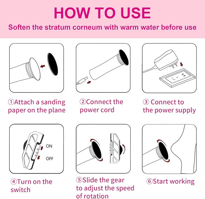 Electric Foot Callus Remover, Adjustable Foot Speed, Professional Foot Repair Tool, Equipped with 60 Pieces of Sandpaper, Suitable for Men and Women with Dead Skin calluses, Dry and Cracked, Pink