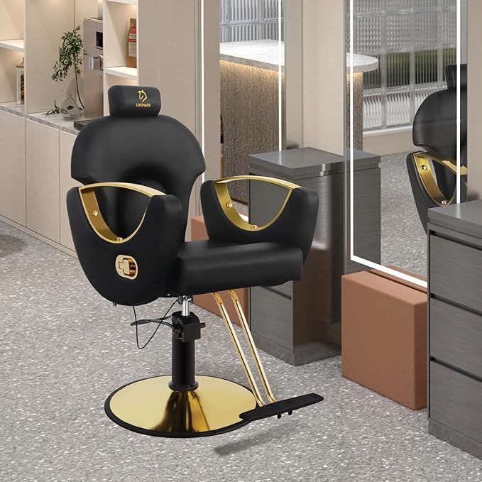 Barber Chair,Styling Chair|Adjustable Height Reclining Salon Chair, Barber Chair for Stylist with Removable Headrest,SPA Equipment for Barbershop,Beauty Salon,Spa (Black New)