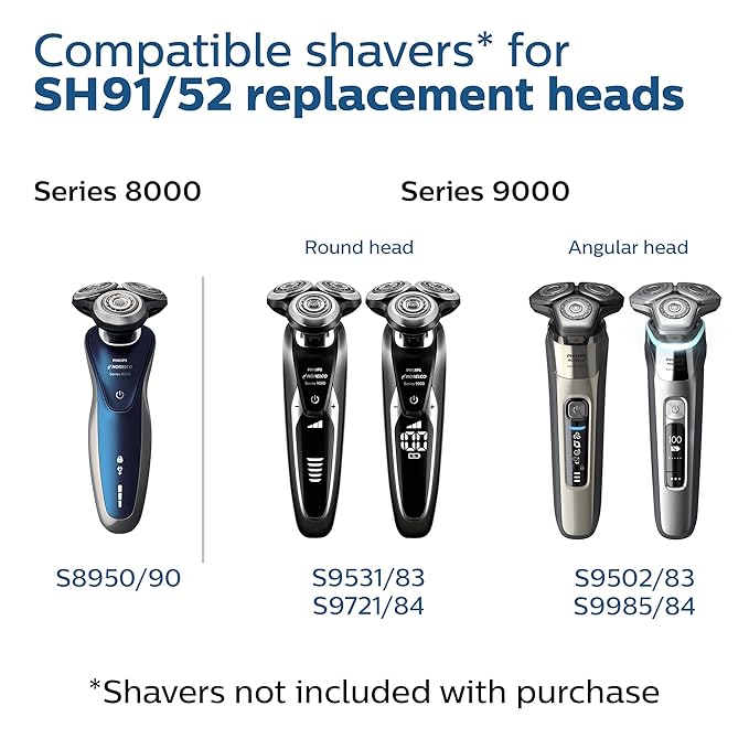 Philips Norelco Genuine SH91/52 Replacement Shaving Heads Compatible with Norelco Shaver Series S9000 and 9000 Prestige, Latest Version for Refreshed SH90/70, SH98/70, and SH98/80