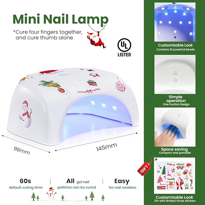 Beetles 54 Pcs Christmas Gel Nail Polish Kit with U V Light - 32 Color Gel Nail Kit Gifts for Teens Girls Women Four Seasons Glow Soak Off Red White Winter Nails Art Home Salon Home DIY Manicure Set