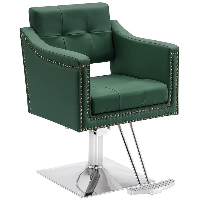 BarberPub Salon Chair for Hair Stylist Hydraulic Barber Styling Chair, Beauty Spa Equipment 8813 (6" Seat Height Adjustment) (Green)