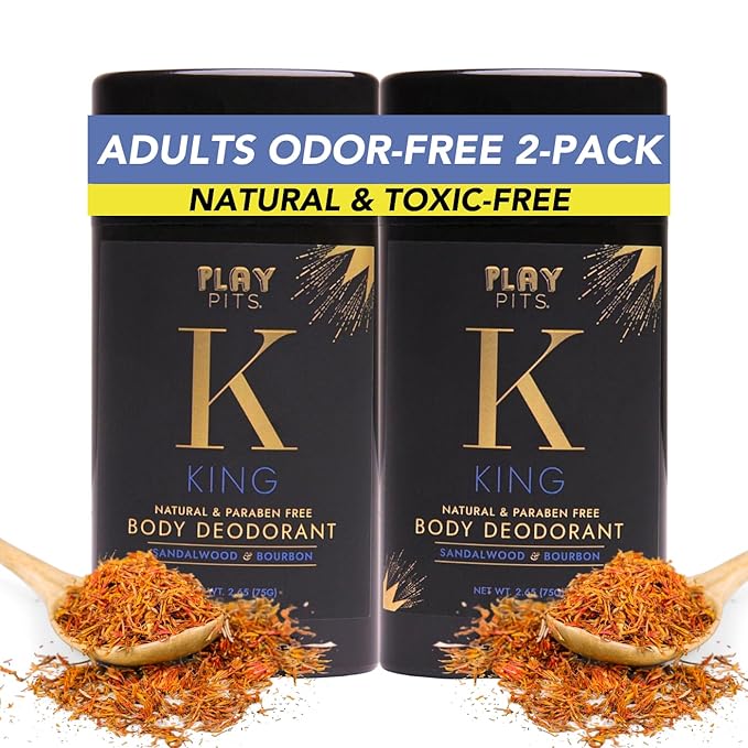 PLAY PITS - 2 Pack - Natural Deodorant - Safe for Men & Women w/Sensitive Skin - Clean, Non-Toxic, & Paraben Free – KING Scent - Infused w/Essential Oils – 2.65 Oz.