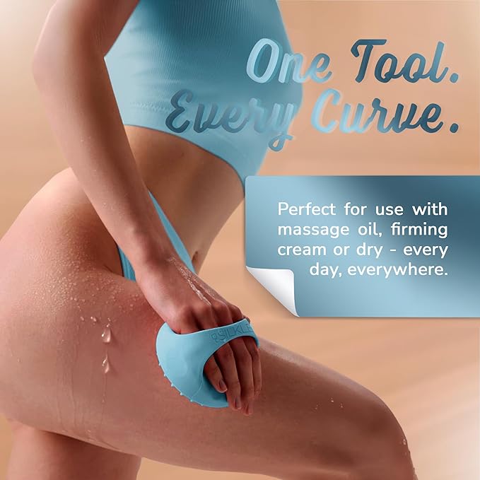 Anti-Cellulite Silicone Massager Brush - Deep Tissue Body Scrubber for Cellulite Remover, Skin Firming & Lymphatic Drainage - Exfoliating Massage Tool with Grip Handle for Legs & Body - Blue