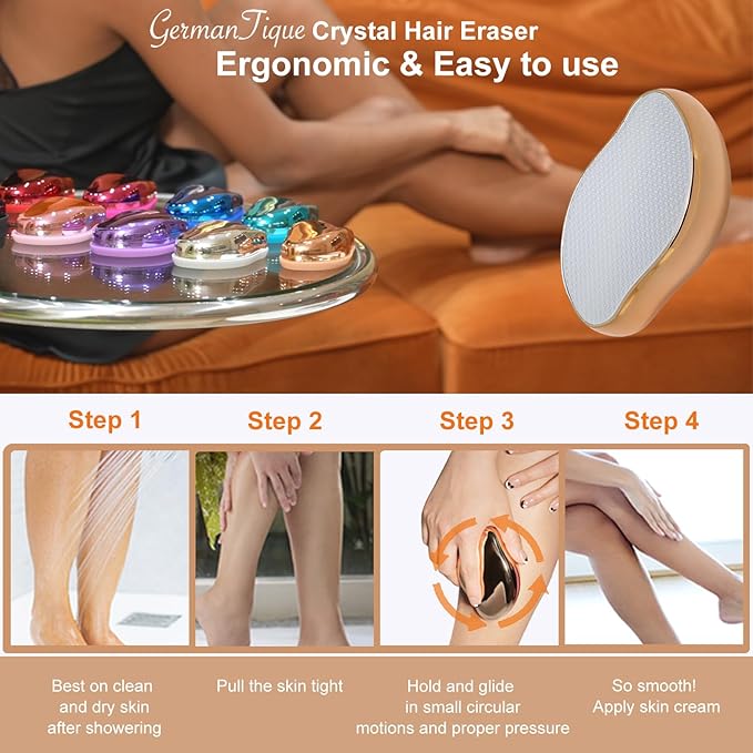 Crystal Hair Eraser,Natural Crystal Hair Remover,Reusable Painless Nano Glass Hair Removal Device without Shaver,Gentle Crystal Epilator and Exfoliator for Soft Silky Skin(Gold)