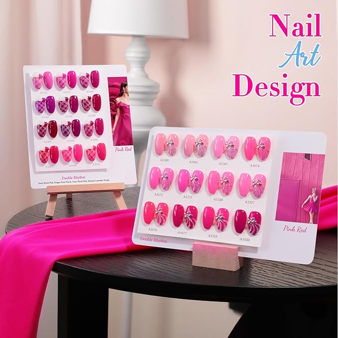 Double Rhythm 28Pcs 0.5Oz Gel Nail Polish Set Same Color Same Bottle Soak Off Gel Polish Kit Nail Art Manicure Salon DIY at Home for Women (Bright Pitaya Pink Purple Red Collection-T24-13)