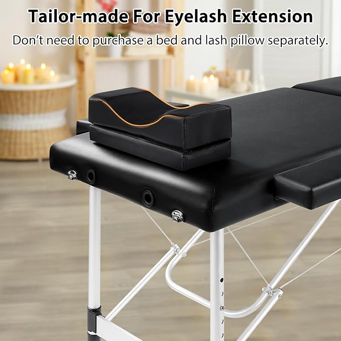 Portable Lash Bed for Lash Extensions Massage Table Esthetician Bed Salon Table Spa Bed Height Adjustable Waterproof Aluminum Frame (Black)