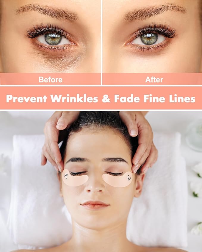 Under Eye Patches Silicone - Reusable Eye Patches + Silicone Fixing Tape Cuttable, Eye Wrinkle Patches, Reusable Eye Mask, Plump Fine Lines & Wrinkles, Eye Cream Applicator + Tin Case