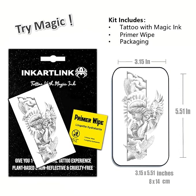 INKARTLINK Semi Permanent Tattoo, party tattoo, beautiful and realistic design, fun tattoo experience, cruelty-free, non-reflective, waterproof (Goddess of Peace)