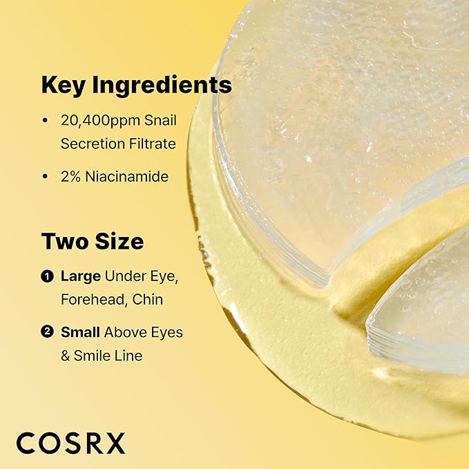 COSRX Advanced Snail Hydrogel Eye Patch (60pc), Gel Serum Mask, Puffy Undereye Treament, Fine Lines, Refresh, Hydrate, Korean Skin Care, Stocking Stuffers for women