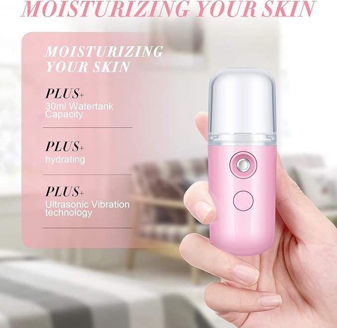 Honoson 2 Nano Facial Mister Sprayer Portable Face Nano Mister for Eyelash Extensions USB Rechargeable 1 oz Handy Skin Care Machine for Face Hydrating, Daily Makeup(Blue and Dark Pink)