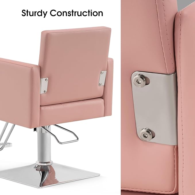BarberPub Classic Salon Chair for Hair Stylist,Hydraulic Barber Styling Chair,Beauty Salon Spa Equipment 8818 (Pink)