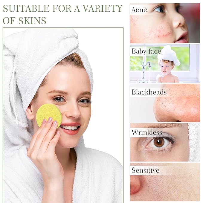 Sieral 120pcs Compressed Facial Sponges Disposable Natural Face Sponges Round Soft Pads with Container for Washing Face Cleansing Exfoliating Esthetician Makeup Removal Travel(Lemon Yellow)