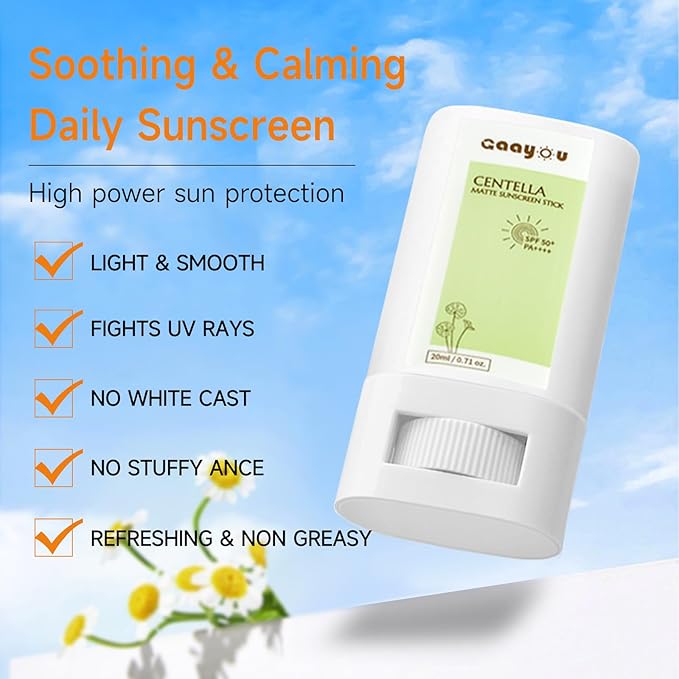 Sunscreen Stick SPF PA50++++ Centella Sunscreen Korean Sunscreen Stick Soothing Moisture Matte Sun Stick for Face & Body Non Greasy, No White Cast