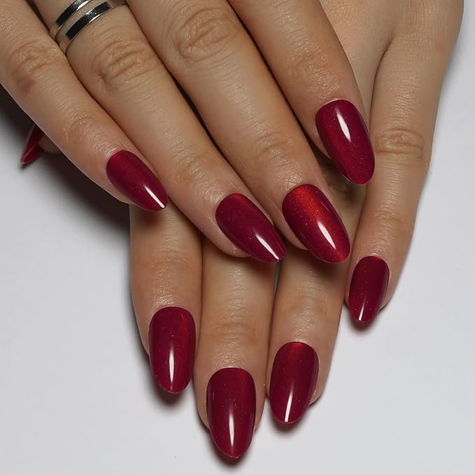 Pink Almond Press On Nails Cat Eye Short Press on Nails with Glue for Women Ashionable Gel False Nails Reusable Acrylic False Nails Women's Glitter Nails Glue On Nails Kit, Pitaya Pink