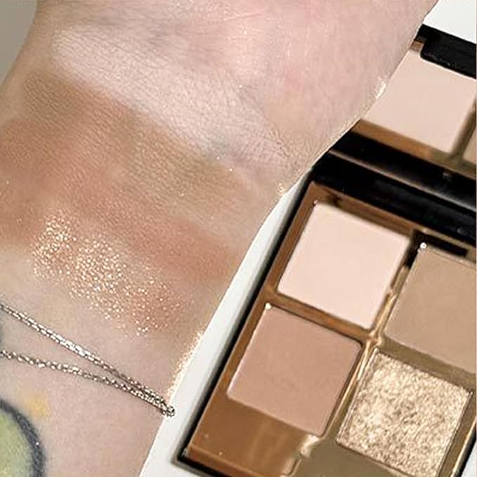 Erinde 4 Colors Eyeshadow Palette Eye Shadow Makeup, Matte Shimmer Metallic Off-white Light brown Peach Bronze Nude Neutral Eyeshadow, Long Wearing, Pigmented Blendable, Quad Eye Shadow Palette, 06