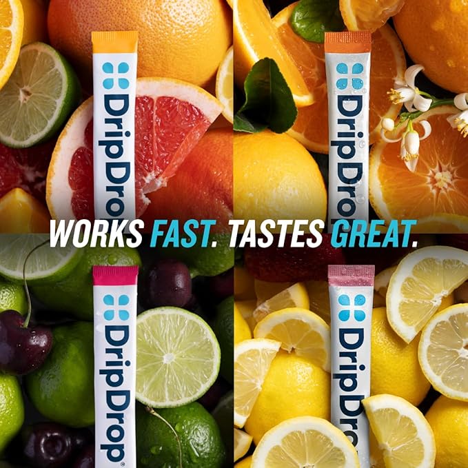 DripDrop Sugar Free Hydration Packets - Zero Citrus Variety Pack - Single Serve Electrolytes Powder Drink Mix - Cherry Limeade, Citrus, Orange, Strawberry Lemonade - Non-GMO, Gluten Free - 16 Sticks