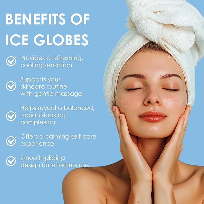 Lazzybeauty Facial Ice Globes, Cryo Cooling Balls with Anti-Slip Handle for Face, Eyes & Neck, Relaxing Beauty Massage Tool for Soothing and Refreshing Skincare Routine, Quicksand Blue