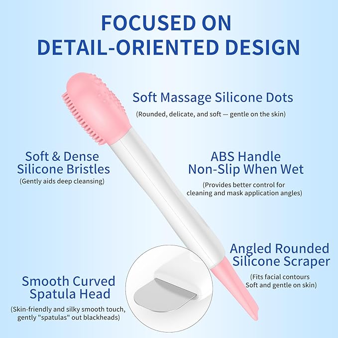 Silicone Face Scrubber, 3 in 1 Pore Brush Skin Scrubber Face Spatula with Face Mask Applicator Tool, Pore Cleaner, Blackhead Remover, Makeup Removal, Mud Mask, Body Lotion (Pink)