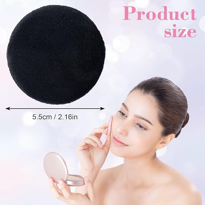 13 Pack 60mm Round Powder Puffs for Foundation Makeup Applicators, Soft Cotton Skin-Friendly Face Powder Sponge Velour Velet Puffs Pads for Cream Cosmetics- Black