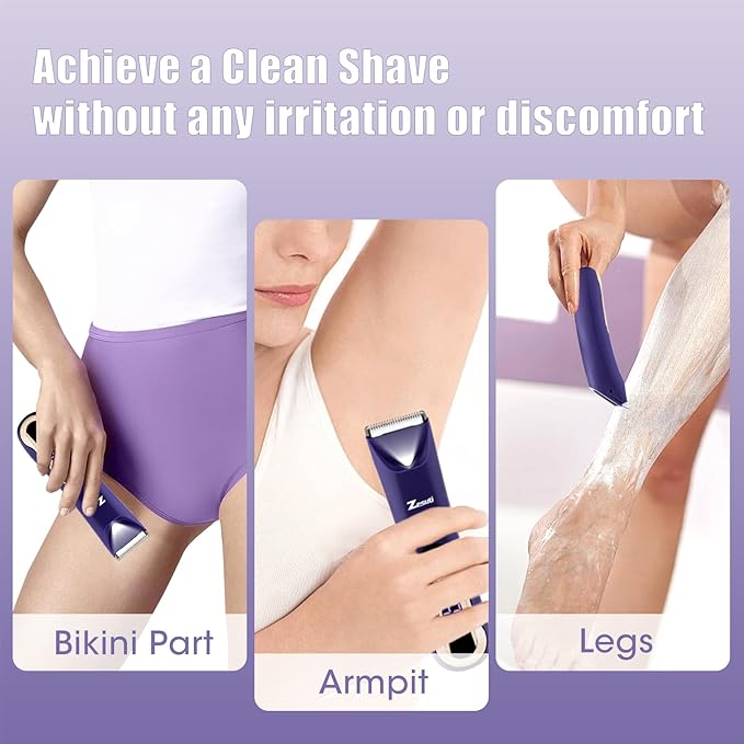 Bikini Trimmer for Women,Electric Razors for Women & LED Display,Wet/Dry Pubic Body Hair Trimmer,IPX7 Waterproof-Easy Cleaning Body Shaver Bikini Razor,Ceramic Blade,Women's Gifts,Purple