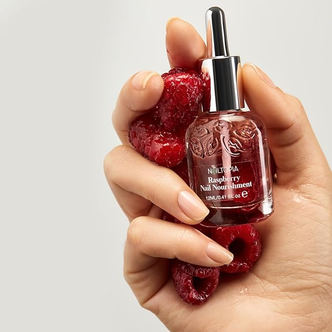 Nailtopia Raspberry Nail Nourishment - Revitalizing Nail Strengthener Treatment for Stronger Nails - Growth Serum for Damaged, Thin, Cracked Nails - Vitamin Infused, Bio Sourced, and Vegan - 0.41 oz