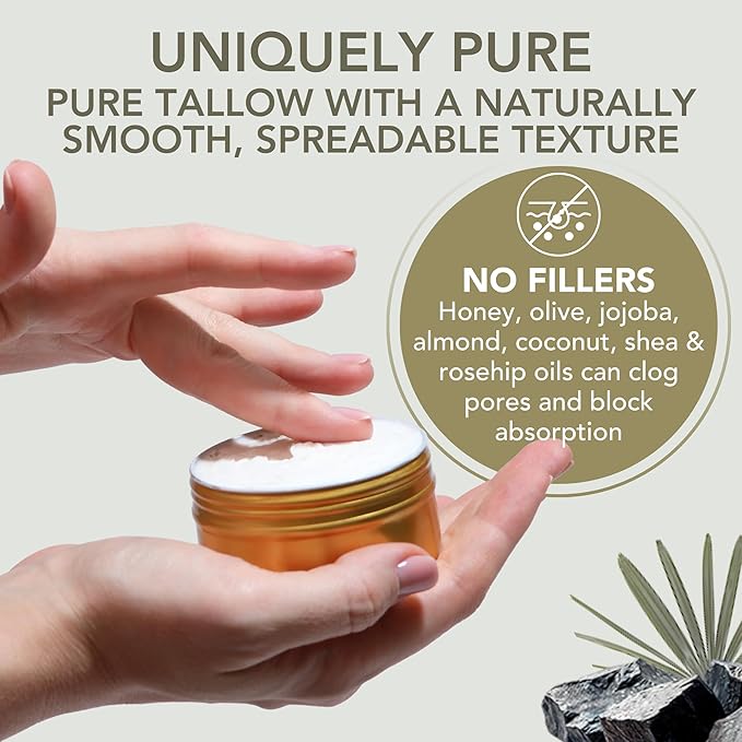 New & Unique Beef Tallow for Skin - Whipped Tallow Balm for Face Body-No Filler Oil or Honey. Moisturizer for Acne Eczema Dry Sensitive Skin. Homemade Natural USA - Grass Fed,Organic EO, Absorbs Fast