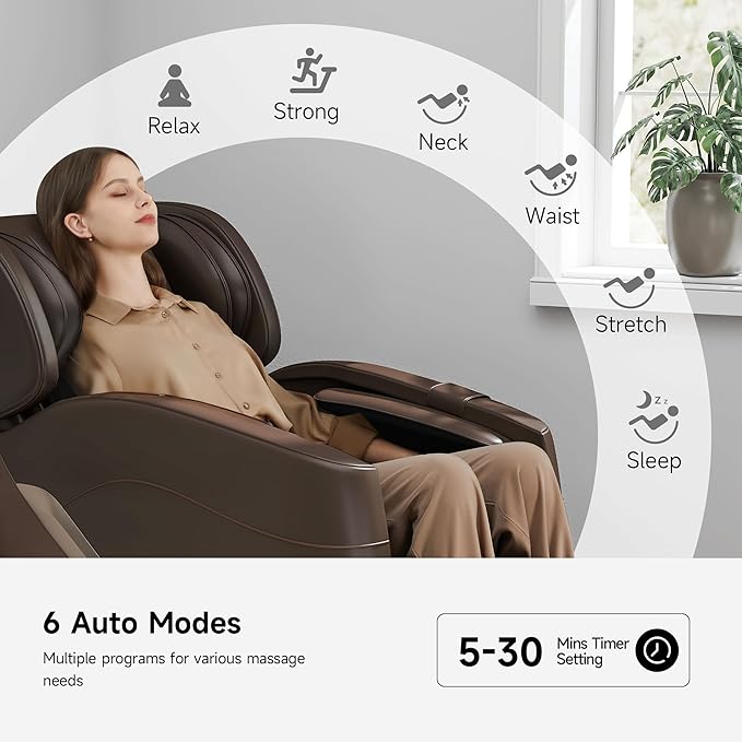 2025 Massage Chair Full Body, Zero Gravity Recliner with 6 Auto Modes, Foot Massage, Heating, Bluetooth, Brown