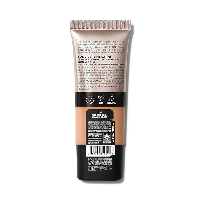 e.l.f. Soft Glam Foundation, Medium Coverage, Long-Lasting & Buildable Foundation For A Smooth, Satin Finish, Vegan & Cruelty-Free, 34 Medium Cool