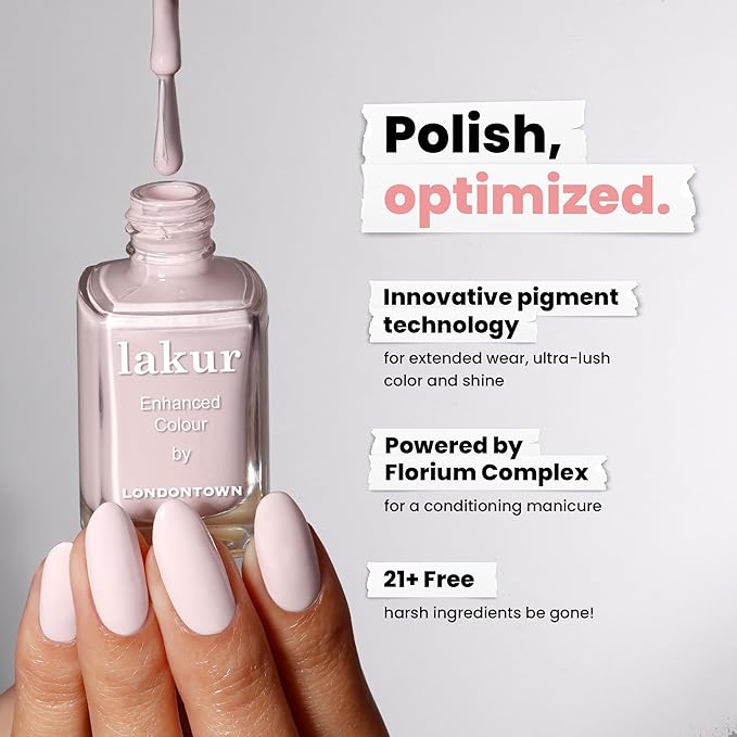 LONDONTOWN lakur Nail Polish - Chip-Resistant, Non-Toxic, Conditions & Hydrates Nails | Glossy Neutral Macaroon at Noon Creme, 0.40 fl oz