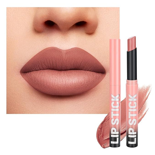 Pink Nude Matte Lipstick，Creamy Silky Matte+Lipsticks，Hydrating Balm-in-Lipstick，Velvety Finish for Women Daily Lip Makeup，High-pigment Formula，Easy to use and color，Vegan & Cruelty-Free 01#