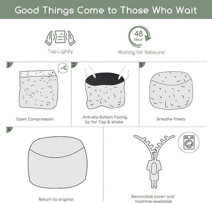 HIGOGOGO Pouf Stuffed Ottoman Round Modern Foam Filled Foot Rest Chair Decorative Poufs 20 x 15 Inches Fluffy Boho Comfy Stool for Living Room, Beige