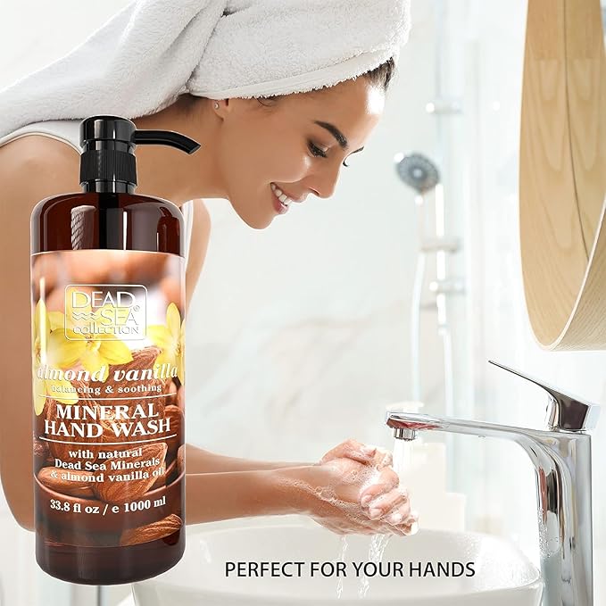 Dead Sea Collection Hand Soap Pump Almond Vanilla - Moisturizing Hand Wash Liquid with Dead Sea Minerals - Almond Vanilla Oils, Balancing & Soothing Pack of 2 (33.8 Fl Oz Each) - 67.6 Fl Oz Total