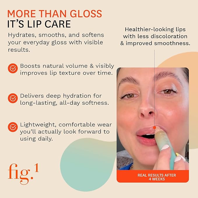 Fig.1 Peptide Plump Lip Oil | Hydration-Based Lip Oil Gloss with Hyaluronic Acid & Vegan Squalane | Non-Sticky, Fragrance-Free, Vegan | Moisturizing Lip-Gloss – 0.5 fl oz