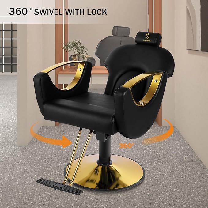 Barber Chair,Styling Chair|Adjustable Height Reclining Salon Chair, Barber Chair for Stylist with Removable Headrest,SPA Equipment for Barbershop,Beauty Salon,Spa (Black New)
