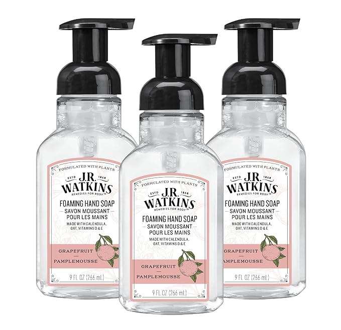 J.R. Watkins Foaming Hand Soap with Pump Dispenser, Moisturizing Foam Hand Wash, Alcohol-Free and Cruelty-Free, Grapefruit, 9 fl oz, 3 Pack
